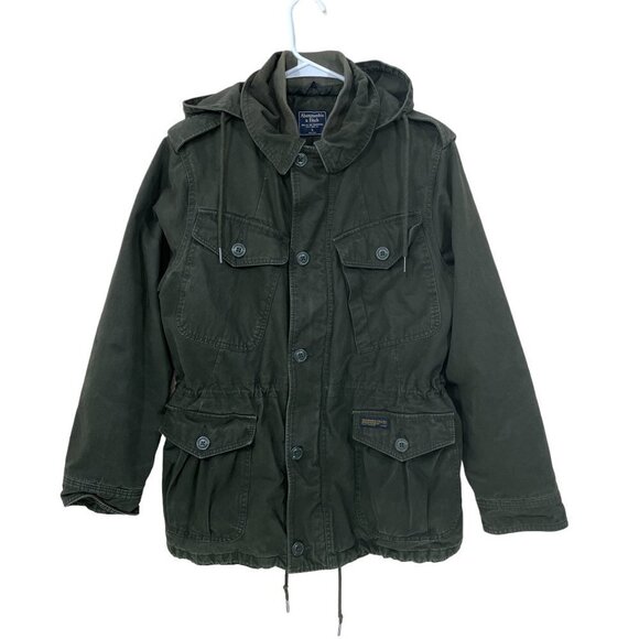 Abercrombie & Fitch Men Sz S Military‎ Hooded Quilted Lining Canvas Field Jacket - Picture 1 of 9